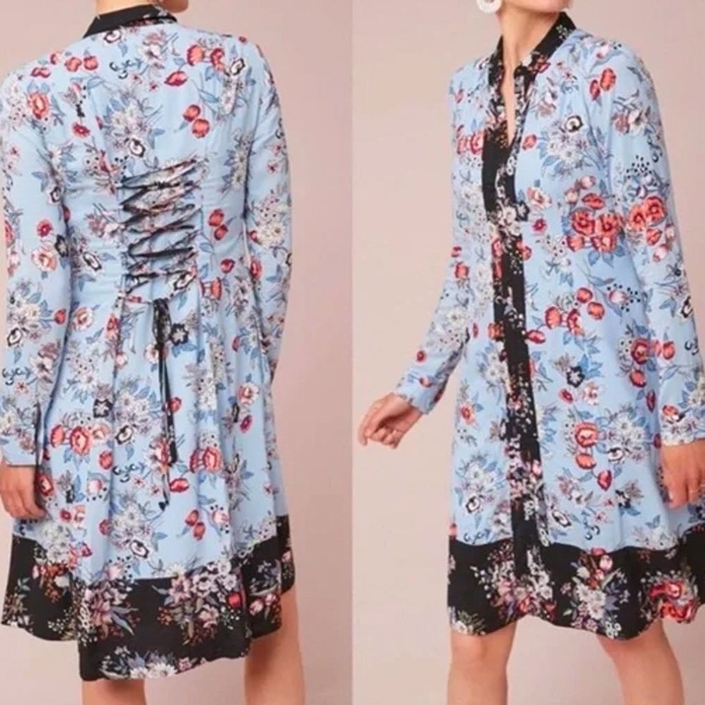 Maeve Blue Floral Long Sleeve Dress